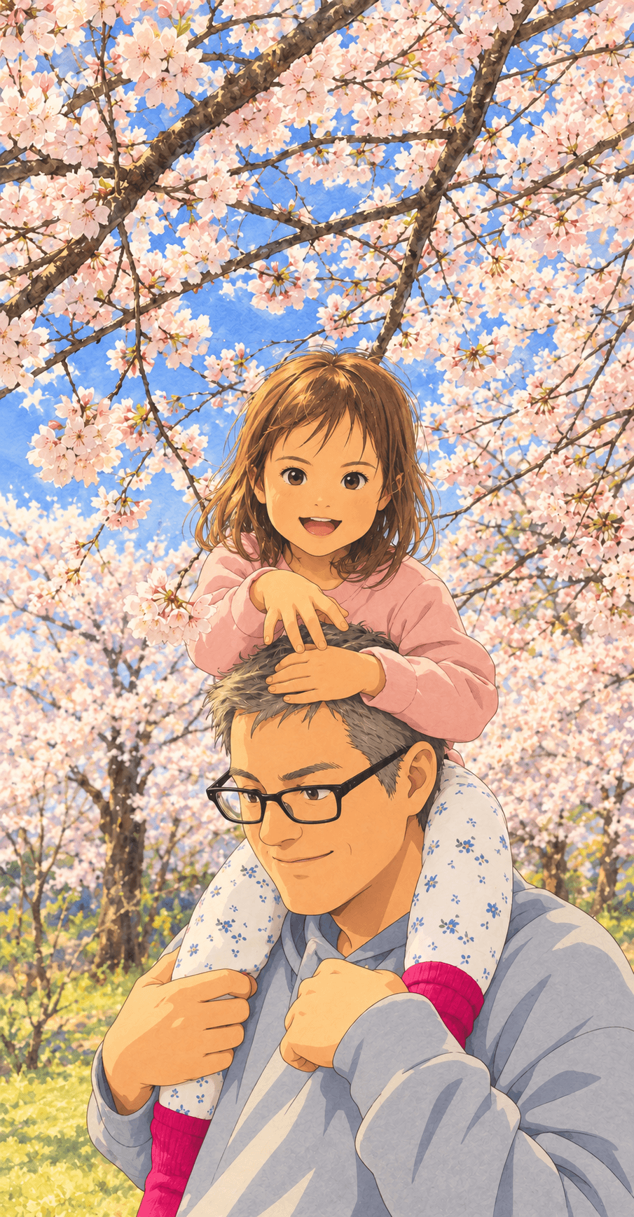 Leona under sakura blossoms